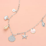 Shell Starfish Puka Shell Charm Station Paperclip Chain Necklace