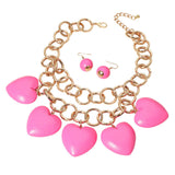 Chunky Wooden Heart Charm Station Layered Chain Necklace