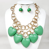 Chunky Wooden Heart Charm Station Layered Chain Necklace