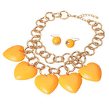 Chunky Wooden Heart Charm Station Layered Chain Necklace