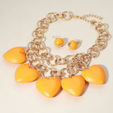 Chunky Wooden Heart Charm Station Layered Chain Necklace