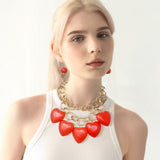 Chunky Wooden Heart Charm Station Layered Chain Necklace