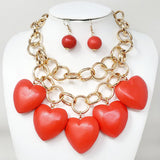 Chunky Wooden Heart Charm Station Layered Chain Necklace