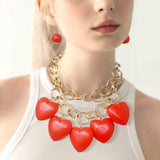 Chunky Wooden Heart Charm Station Layered Chain Necklace
