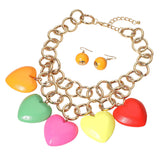 Chunky Wooden Heart Charm Station Layered Chain Necklace
