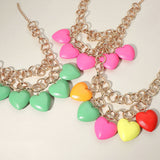 Chunky Wooden Heart Charm Station Layered Chain Necklace