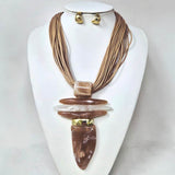 Bold Abstract Marbled Resin Pendant Accent Multi Strand Cord Statement Necklace