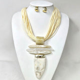 Bold Abstract Marbled Resin Pendant Accent Multi Strand Cord Statement Necklace