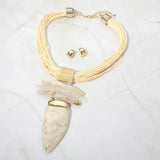 Bold Abstract Marbled Resin Pendant Accent Multi Strand Cord Statement Necklace