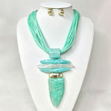 Bold Abstract Marbled Resin Pendant Accent Multi Strand Cord Statement Necklace