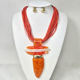 Bold Abstract Marbled Resin Pendant Accent Multi Strand Cord Statement Necklace