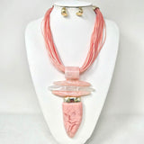 Bold Abstract Marbled Resin Pendant Accent Multi Strand Cord Statement Necklace