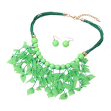 Bold Leaf Fringe Embellished Multi Cord Statement Necklace