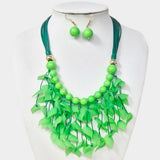 Bold Leaf Fringe Embellished Multi Cord Statement Necklace