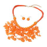 Bold Leaf Fringe Embellished Multi Cord Statement Necklace