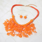 Bold Leaf Fringe Embellished Multi Cord Statement Necklace