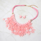 Bold Leaf Fringe Embellished Multi Cord Statement Necklace