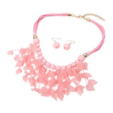 Bold Leaf Fringe Embellished Multi Cord Statement Necklace
