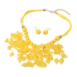 Bold Leaf Fringe Embellished Multi Cord Statement Necklace