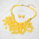 Bold Leaf Fringe Embellished Multi Cord Statement Necklace