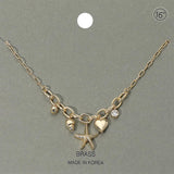 Starfish Heart Shell Stone Bezel Charm Station Paperclip Chain Necklace