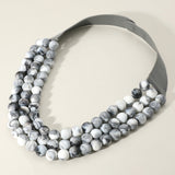 Chunky Acrylic Beaded Triple Layered Faux Leather Magnetic Necklace