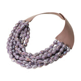 Women's Chunky Acrylic Teardrop Beaded Multi-Layer Faux Leather Statement Necklace