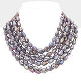 Women's Chunky Acrylic Teardrop Beaded Multi-Layer Faux Leather Statement Necklace
