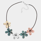 Metal Flower Cord Necklace