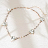 Heart Stone Cluster Station Tennis Chain Necklace