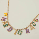 MARDI GRAS Letter Bow Heart Charm Station Necklace