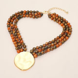 Bold Hammered Disc Accent Layered Beaded Necklace