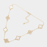 Stone Paved Mother Of Pearl Quatrefoil Station Necklace