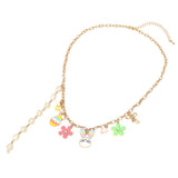 Easter Bunny Chick Flower Pearl Heart Charm Station Necklace