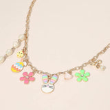 Easter Bunny Chick Flower Pearl Heart Charm Station Necklace