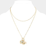 Metal Heart Pearl Pointed Shell Charm Pendant Layered Necklace