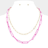 2PCS - Colored Open Metal Oval Link Necklaces