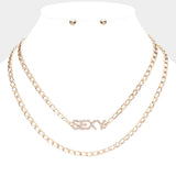2PCS - SEXY Rhinestone Embellished Pendant Message Necklaces