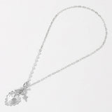 SECRET BOX_Sterling Silver Dipped Heart Stone Paved Cross Charm Half Pearl Chain Toggle Necklace
