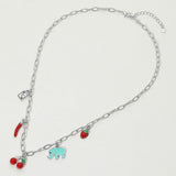 SECET BOX_Sterling Silver Dipped Cherry Elephant Chili Strawberry Lock Charm Station Paperclip Chain Necklace