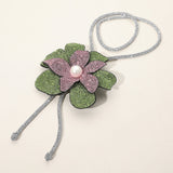 Women's Pearl Centered Bling Studded Flower Pointed Bolo Tie Statement Necklace