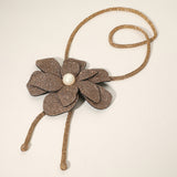 Women's Pearl Centered Bling Studded Flower Pointed Bolo Tie Statement Necklace