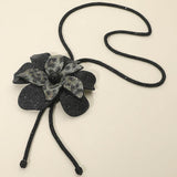 Women's Pearl Centered Bling Studded Flower Pointed Bolo Tie Statement Necklace