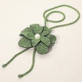 Women's Pearl Centered Bling Studded Flower Pointed Bolo Tie Statement Necklace