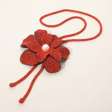 Women's Pearl Centered Bling Studded Flower Pointed Bolo Tie Statement Necklace