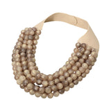 Marbled Ball Beaded Multi Layered Faux Leather Magnetic Collar Necklace
