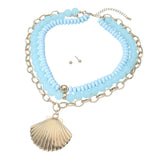 Bold Seashell Pendant Accent Multi Layered Beaded Chain Statement Necklace