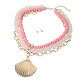 Bold Seashell Pendant Accent Multi Layered Beaded Chain Statement Necklace