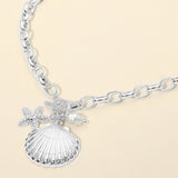 Women's Seashell Starfish Pearl Charm Toggle Chunky Chain Statement Necklace