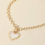 Bead Mother of Pearl Heart Charm Toggle Chain Necklace